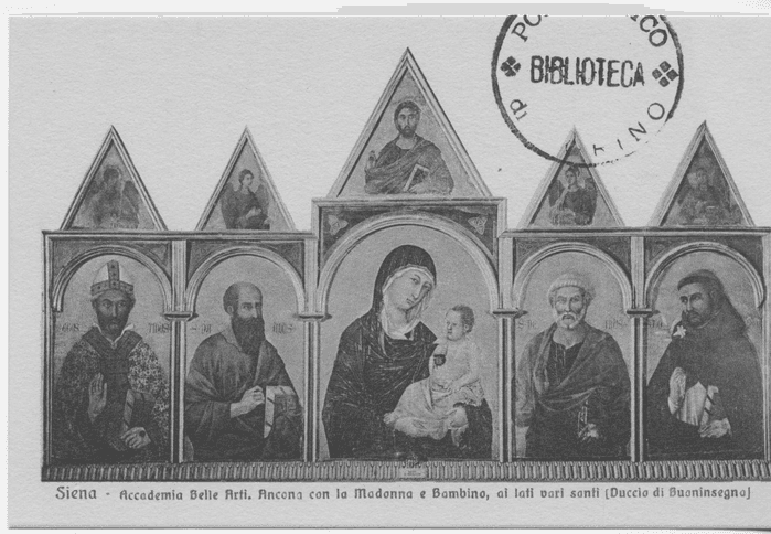 Ancona con la Madonna e Bambino, ai lati vari santi (Duccio di Buoninsegna) - (Siena  - Accademia Belle Arti)