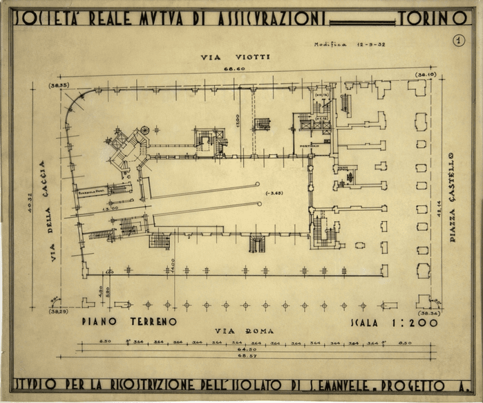 SOCIETA' REALE MUTUA DI ASSICURAZIONI - TORINO/STUDIO PER LA RICOSTRUZIONE DELL'ISOLATO DI S. EMANUELE - PROGETTO A