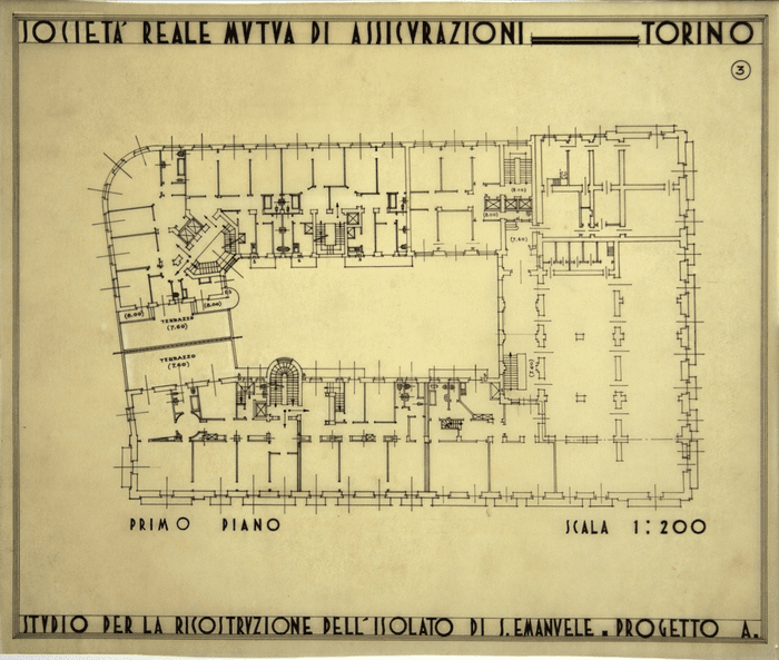 SOCIETA' REALE MUTUA DI ASSICURAZIONI - TORINO/STUDIO PER LA RICOSTRUZIONE DELL'ISOLATO DI S. EMANUELE - PROGETTO A