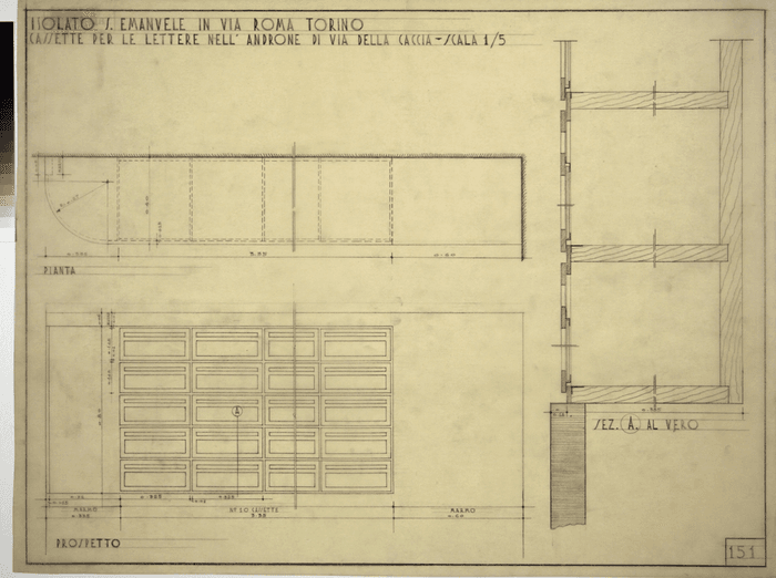 ISOLATO S. EMANUELE IN VIA ROMA A TORINO/CASSETTE PER LE LETTERE NELL'ANDRONE DI VIA DELLA CACCIA - SCALA 1/5