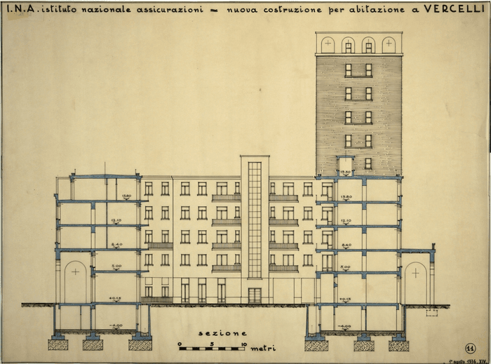 I.N.A. Istituto Nazionale Assicurazioni-Nuova costruzione per abitazione a Vercelli