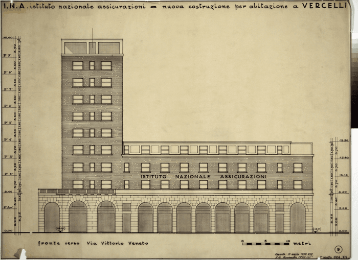 I.N.A. Istituto Nazionale Assicurazioni-Nuova costruzione per abitazione a Vercelli