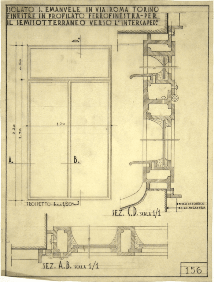 ISOLATO DI S. EMANUELE IN VIA ROMA TORINO/FINESTRE IN PROFILATO FERRO FINESTRA PER/IL SEMISOTTERRANEO VERSO L'INTERCAPED.E