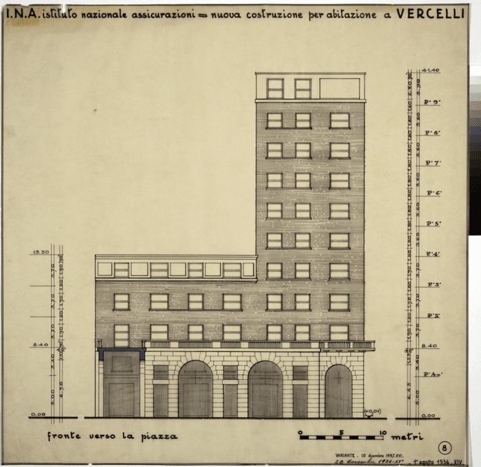 I.N.A. Istituto Nazionale Assicurazioni-Nuova costruzione per abitazione a Vercelli