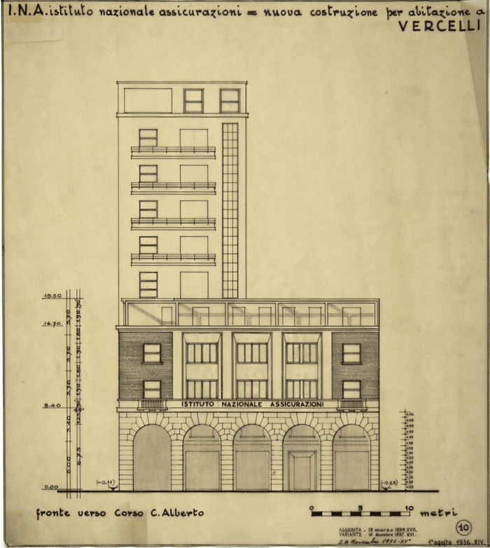 I.N.A. Istituto Nazionale Assicurazioni-Nuova costruzione per abitazione a Vercelli