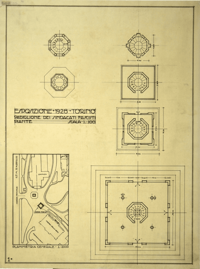 ESPOSIZIONE 1928 TORINO/PADIGLIONE DEI SINDACATI FASCISTI/PIANTE