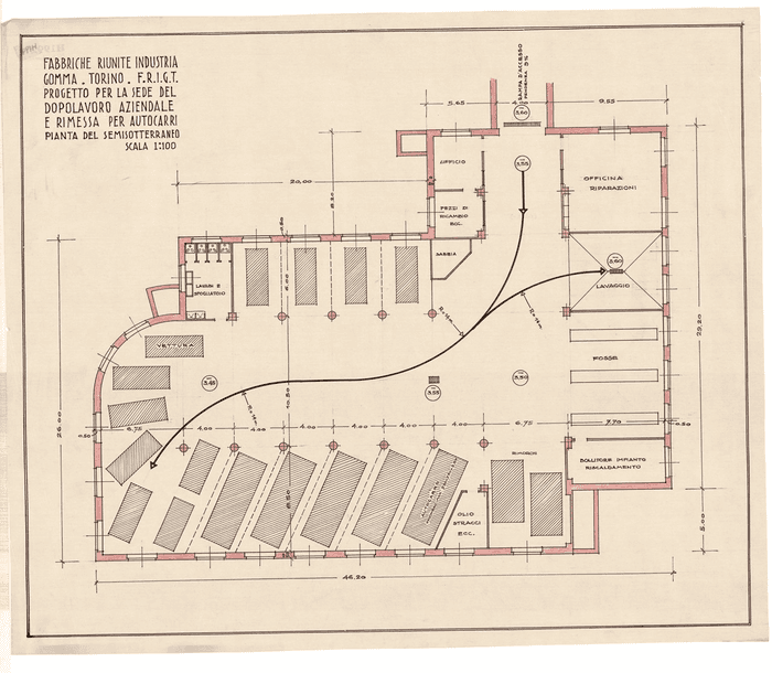 FABBRICHE RIUNITE INDUSTRIE/GOMMA TORINO - F.R.I.G.T./PROGETTO PER LA SEDE DEL/DOPOLAVORO AZIENDALE E/RIMESSA PER AUTOCARRI E VETTURE