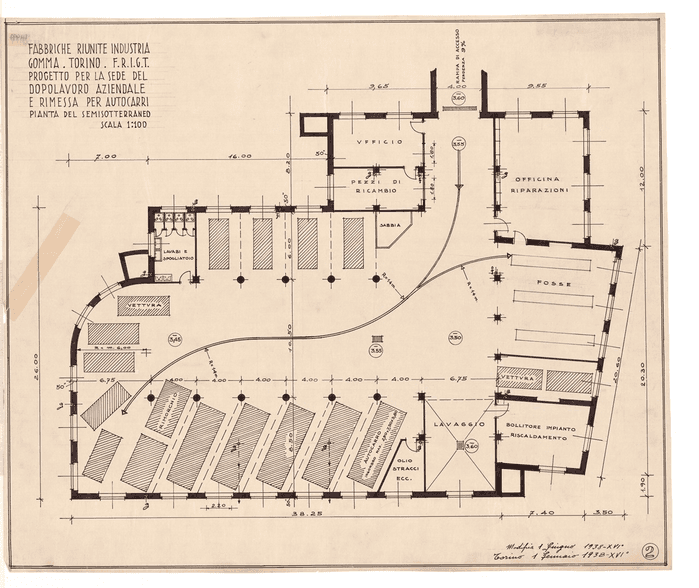 FABBRICHE RIUNITE INDUSTRIE/GOMMA TORINO - F.R.I.G.T./PROGETTO PER LA SEDE DEL/DOPOLAVORO AZIENDALE E/RIMESSA PER AUTOCARRI