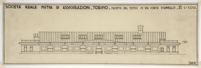 S. R. M. DI ASSICURAZIONI - TORINO - NUOVA MANICA INTERNA E ALLACCIAMENTO ALLA VECCHIA SEDE - FRONTE VERSO IL CORTILE NUOVA SEDE