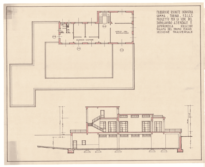 FABBRICHE RIUNITE INDUSTRIE/GOMMA TORINO - F.R.I.G.T./PROGETTO PER LA SEDE DEL/DOPOLAVORO AZIENDALE E/AUTORIMESSA