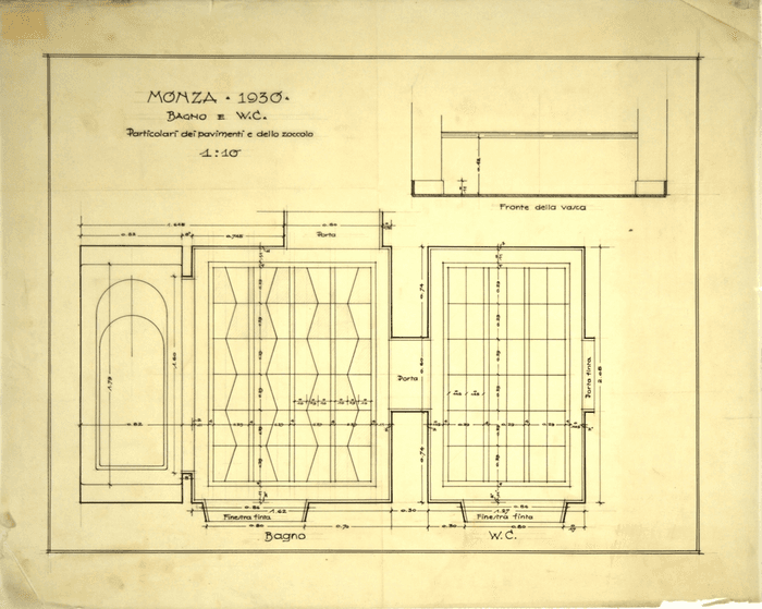 MONZA 1930/BAGNO E W.C./PARTICOLARI DEI PAVIMENTI E DELLO ZOCCOLO