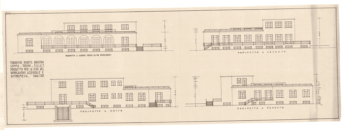 FABBRICHE RIUNITE INDUSTRIE/GOMMA TORINO - F.R.I.G.T./PROGETTO PER LA SEDE DEL/DOPOLAVORO AZIENDALE E/AUTORIMESSA