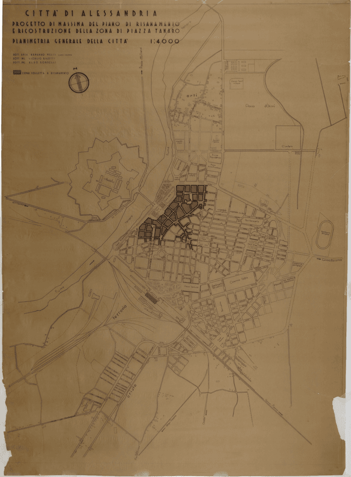 CITTA' DI ALESSANDRIA/PROGETTO DI MASSIMA  DEL PIANO DI RISANAMENTO/E RICOSTRUZIONE DELLA ZONA DI PIAZZA TANARO/PLANIMETRIA GENERALE DELLA CITTA'