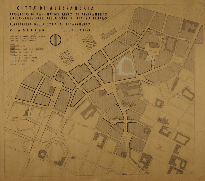 CITTA' DI ALESSANDRIA/PROGETTO DI MASSIMA DEL PIANO DI RISANAMENTO/E RICOSTRUZIONE DELLA ZONA DI PIAZZA TANARO/PLANIMETRIA DELLA ZONA DI RISANAMENTO