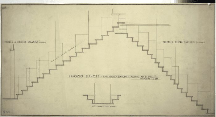 NEGOZIO GIANOTTI - APPARECCHIO ZOCCOLO IN MARMO PER LA SCALETTA