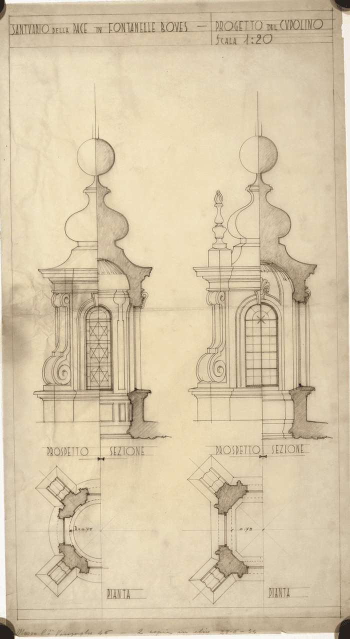 Santuario Regina Pacis di Fontanelle, lanterna e decorazione della cupola, Boves (Cuneo).