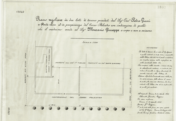 PIANO REGOLARE DEI DUE LOTTI DI TERRENO POSSEDUTI DAL SIG.R CAV.RE PIETRO GIANI [...]