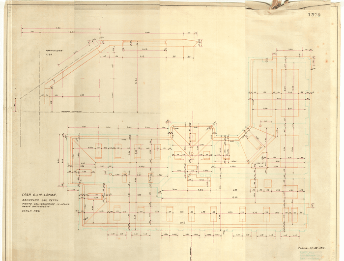 CASA G. e M. LANGE / ARMATURA DEL TETTO / PIANTA DELL'ARMATURA IN LEGNO / PARTE SOTTOSTANTE