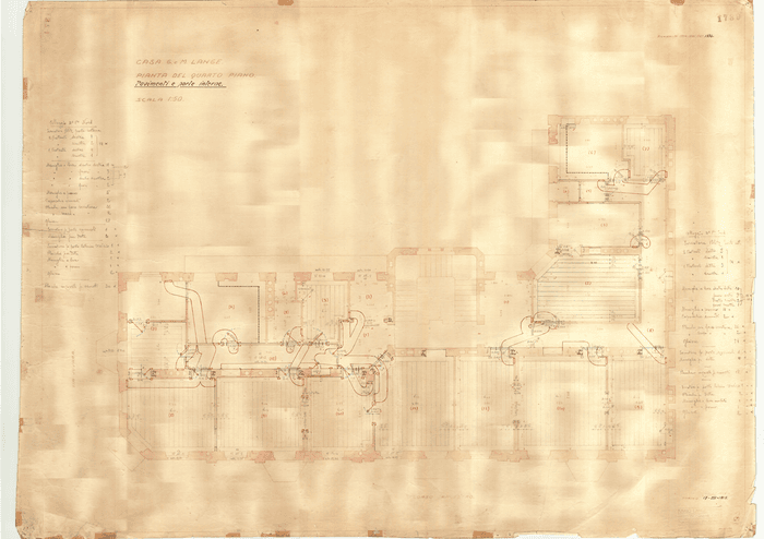 CASA G. e M. LANGE. / PIANTA DEL QUARTO PIANO / PAVIMENTI E PORTE INTERNE