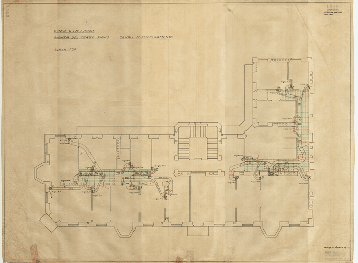CASA G. e M. LANGE / PIANTA DEL TERZO PIANO / CANALI DI RISCALDAMENTO