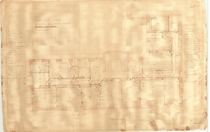 CASA G. e M. LANGE. / PIANTA DEL PRIMO PIANO / PAVIMENTI E PORTE INTERNE