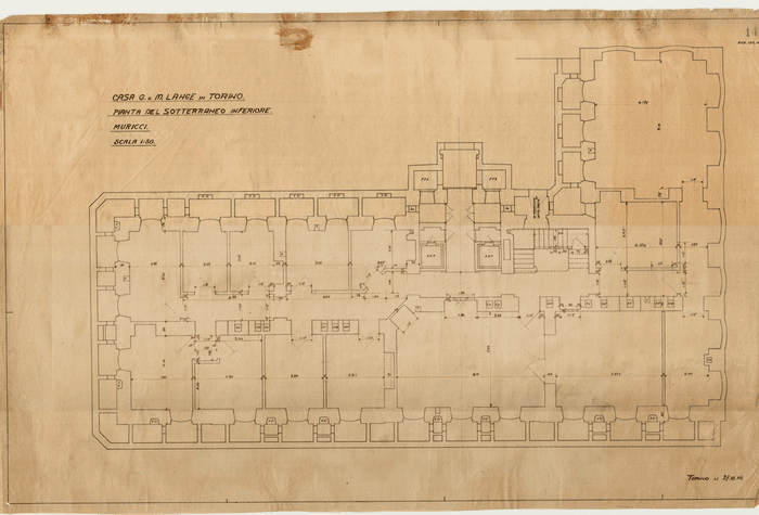 CASA G. e M. LANGE IN TORINO / PIANTA DEL SOTTERRANEO INFERIORE / MURICCI