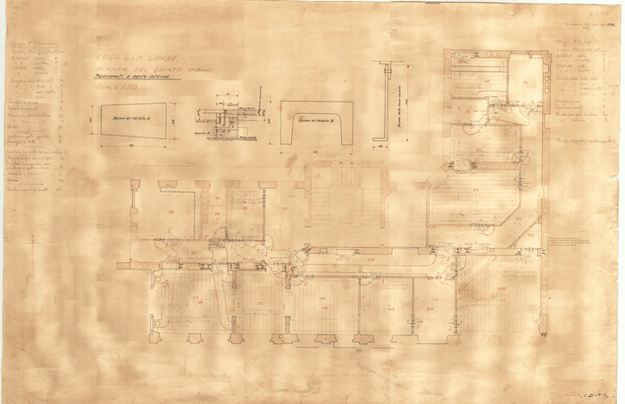 CASA G. e M. LANGE. / PIANTA DEL QUINTO PIANO / PAVIMENTI E PORTE INTERNE