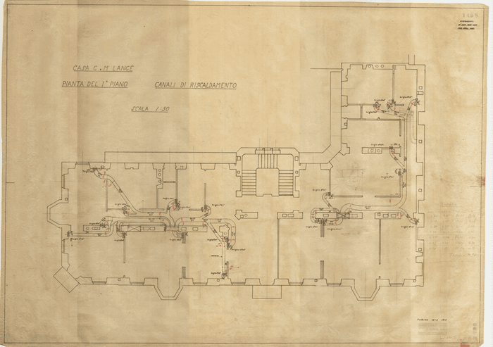 CASA G. e M. LANGE / PIANTA DEL I° PIANO / CANALI DI RISCALDAMENTO