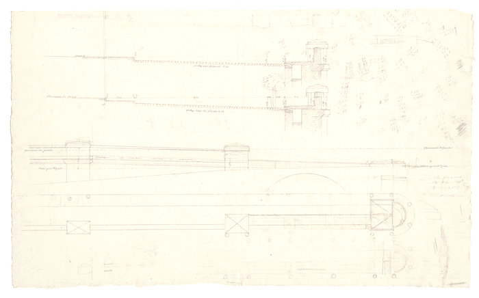 Disegni relativi al Muro di Cala d'imbarco. Sezioni e profili