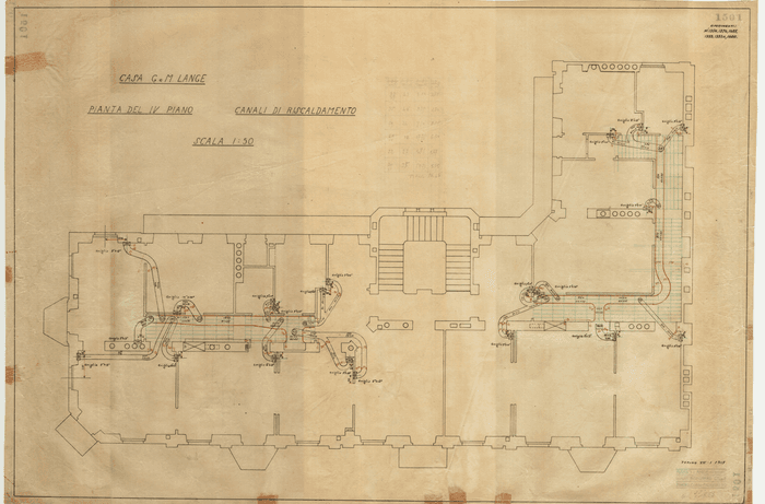 CASA G. e M. LANGE / PIANTA DEL IV PIANO / CANALI DI RISCALDAMENTO