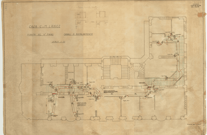 CASA G. e M. LANGE / PIANTA DEL V° PIANO / CANALI DI RISCALDAMENTO