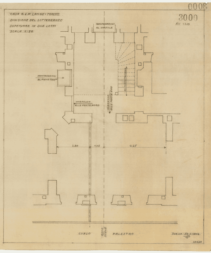 CASA G. e M. LANGE - TORINO / DIVISIONE DEL SOTTERRANEO / SUPERIORE IN DUE LOTTI