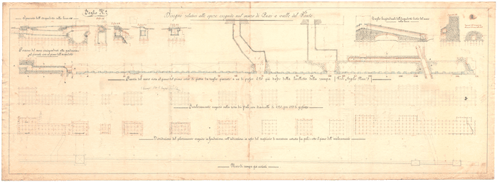 Disegni relativi alle opere eseguite sul muro di Quai a valle del Ponte. Foglio n. 2