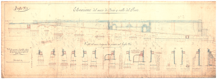 Elevazione del muro di Quai a valle del Ponte. Foglio n. 3