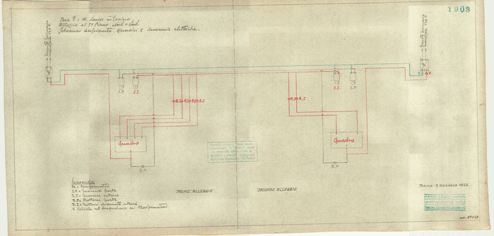 CASA G. e M. LANGE IN TORINO / ALLOGGIO AL 5° PIANO NORD E SUD / SCHEMA IMPIANTO QUADRI E SUONERIE ELETTRICHE