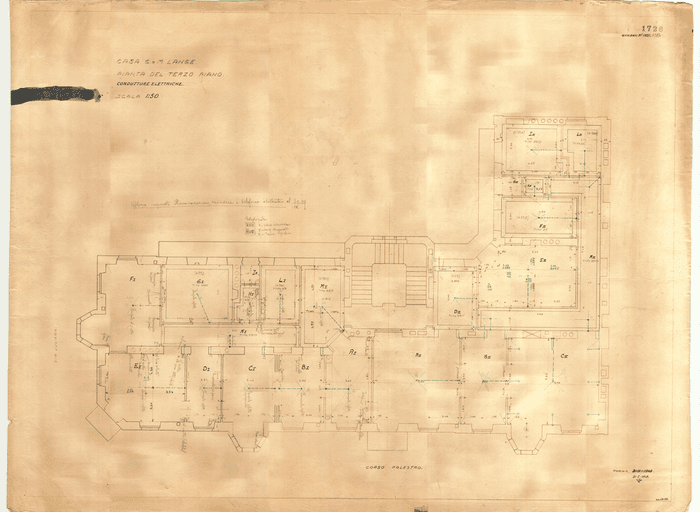 CASA G. e M. LANGE / PIANTA DEL TERZO PIANO / CONDUTTURE ELETTRICHE