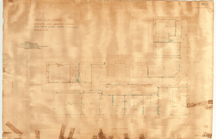 CASA G. e M. LANGE. / PIANTA DEL QUINTO PIANO / SCHEMA IMPIANTI ELETTRICI INTERNI