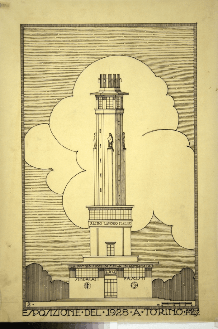 Esposizione di Architettura e Arti Decorative  di Torino del 1928: padiglione dei Sindacati Fascisti