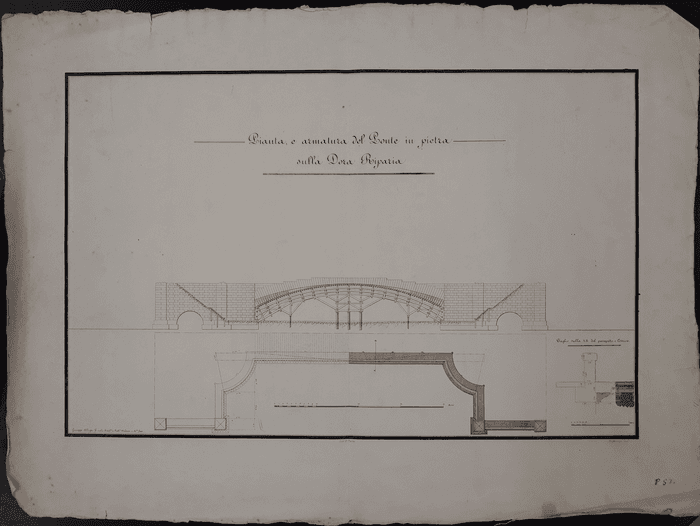 Pianta ed armatura del Ponte in pietra sulla Dora Riparia.