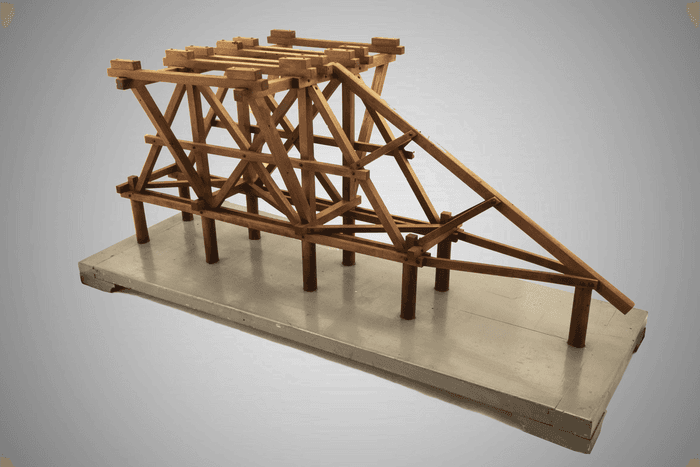 Modello di palata a castello per ponte in legno a travate rettilinee 39x81,5x32