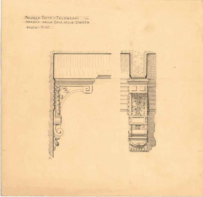 Palazzo Poste e Telegrafi,  elementi decorativi e  soffitti, Torino