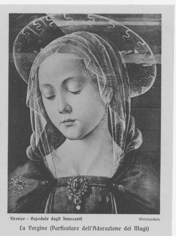 La Vergine (Particolare dell' Adorazione dei Magi) (Ghirlandaio) (Firenze - Ospedale degli Innocenti)