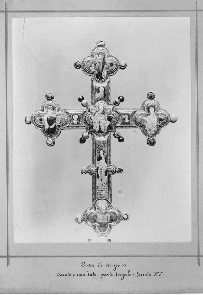Tesoro della Pia Casa SS.ma Annunziata di Sulmona - Croce di argento dorato e smaltato - parte tergale - Secolo XV