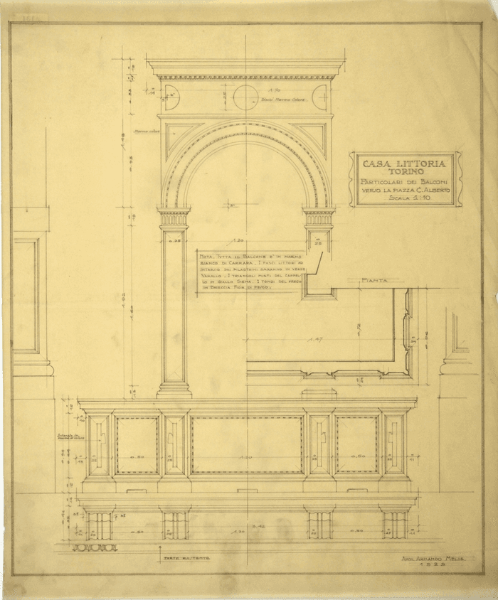 Casa Littoria/Torino particolari dei balconi/verso la piazza C. Alberto