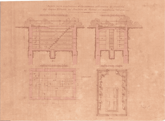 Progetto per la ricostruzione della camera sotterranea di proprietà Sig. Grasso Vittorio, cimitero di Torino
