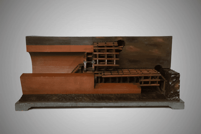 Modello di armatura per costruzione di volte in galleria (attacco in cunetta) - Collezione Curioni