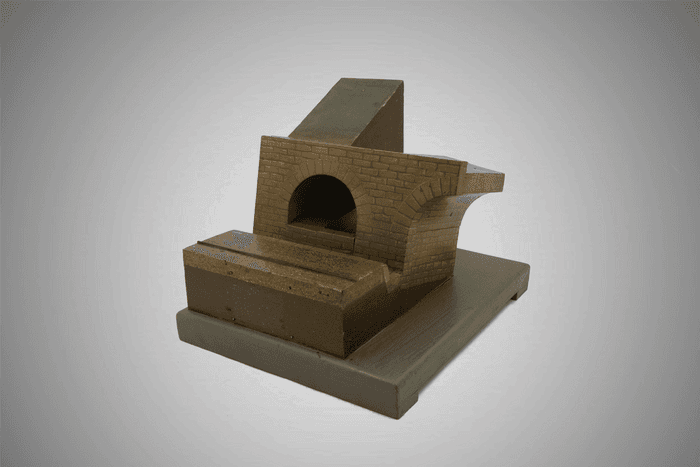 Modello di muro di controripa con piedritti inclinati ed archi sovrapposti - Collezione Curioni
