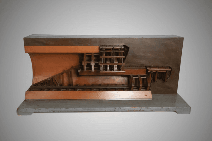 Modello di armatura per costruzione di volte in galleria (attacco in cunetta con arco di rinforzo) - Collezione Curioni