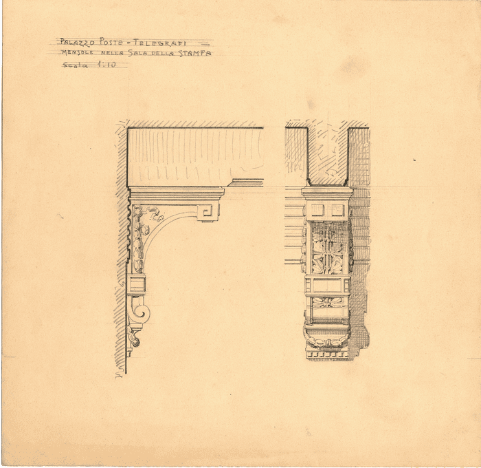 Palazzo Poste e Telegrafi, elementi decorativi e soffitti, Torino