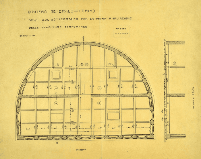 Cimitero Generale di Torino, 1° padiglione, loculi, corso Novara, Torino.